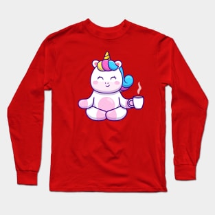 Cute Unicorn Yoga Holding Coffee Long Sleeve T-Shirt